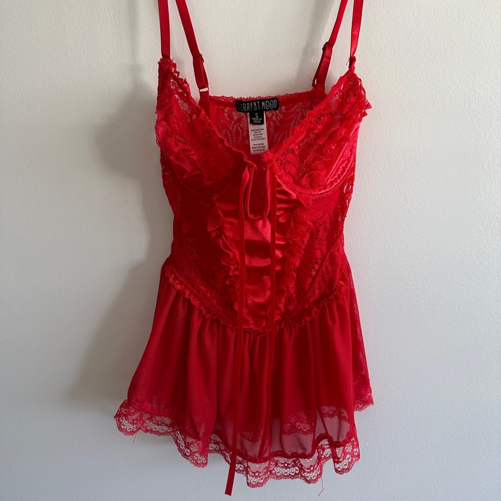Dolls kill red satin/lace top